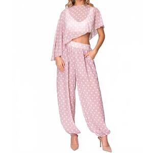 NEW LITTLE SECRET OF MINE polka dot 2-piece pants set in pink